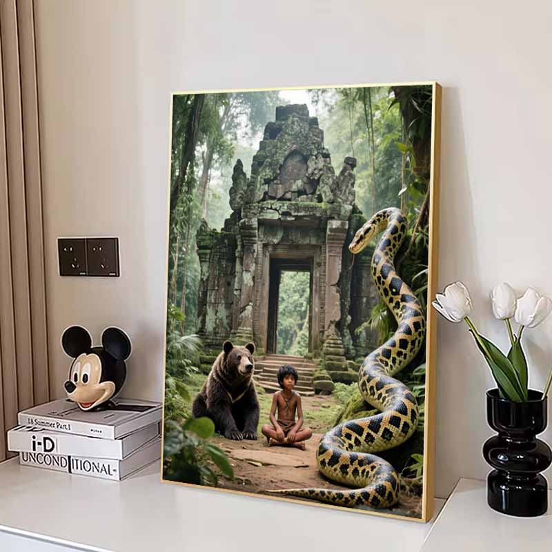 Disney 5D DIY Diamond Painting Mowgli and His Jungle Friends Illustration - Cartoon Full Diamond Mosaic Diamond Painting Art Wall Decoration Craft Set