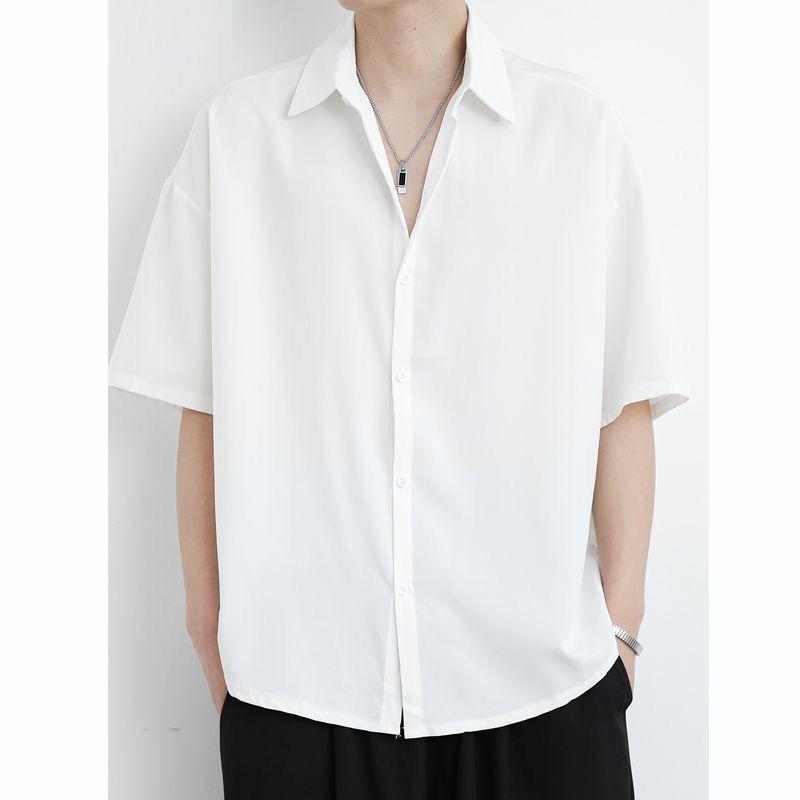 Men's Trendy Black Ice Silk Short-Sleeve Casual Shirt - Cool, Loose, and Stylish
