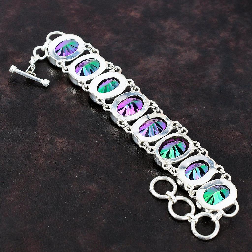 Faceted Rainbow Mystic Topaz Bracelet 925 Sterling Silver Bracelet Adjustable Chain Bracelet Handmade Natural Gemstone Bracelet Gift For Him