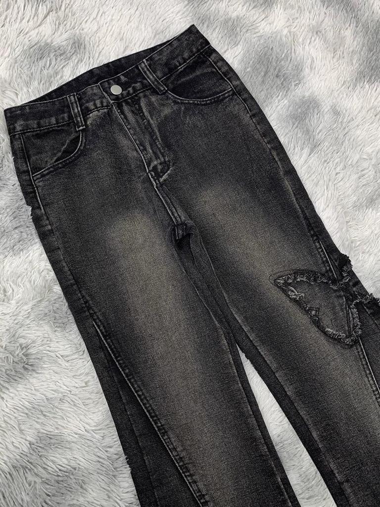 Women's Retro Butterfly Embroidered Low Waist Flared Jeans
