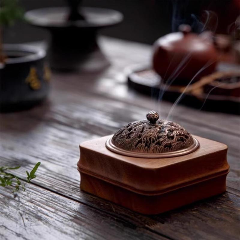 South American Walnut Incense Burner, Vintage Solid Wood Sandalwood Incense Burner, Agarwood Plate Incense Burner