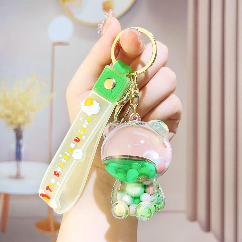 Creative Candy Bear Oil-Filled Keychain with Flowing Sand Pendant