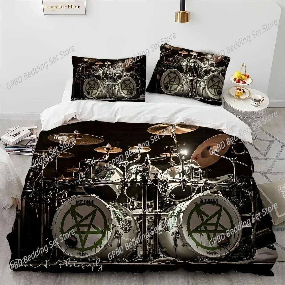 Drum Kit Music Instruments Guitar Bedding Set Duvet Cover Bed Set Quilt Cover Pillowcase Comforter King Queen Size Boys Adult