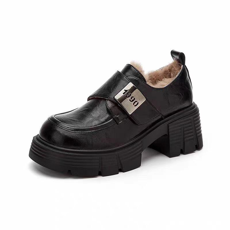 Fashion Aphixta Brown Long Plush Warm Ankle Boots Furry Buckle Fashion Women Boots Slip On Black Winter Shoes Botas Mujer Botines