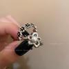 Black Glazed Vintage Floral Open Ring for Women – Elegant Statement Piece
