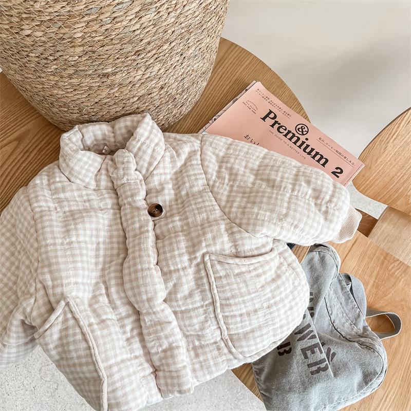 Winter Toddlers Kids Plaid Thicken Coats Fleece Children Warm Outerwear