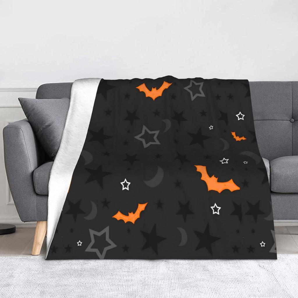 Halloween Bats Knitted Blanket Fleece Pumpkin Skull Super Warm Throw Blanket for Bedroom Sofa Bedspread