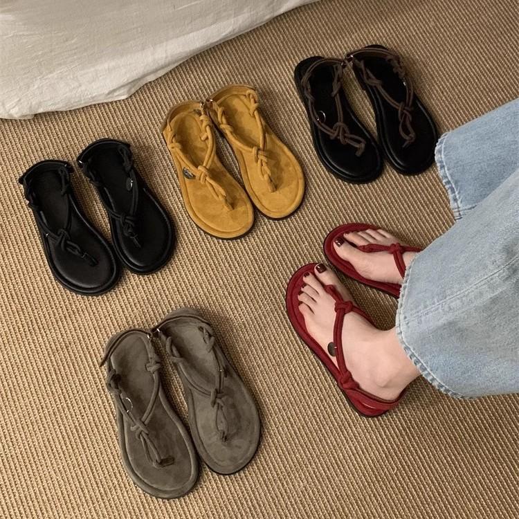 Dongdaemun, South Korea~ Hemp Rope Woven Toe Sandals Women's 2025 New Versatile Velcro Herringbone Cool Slippers