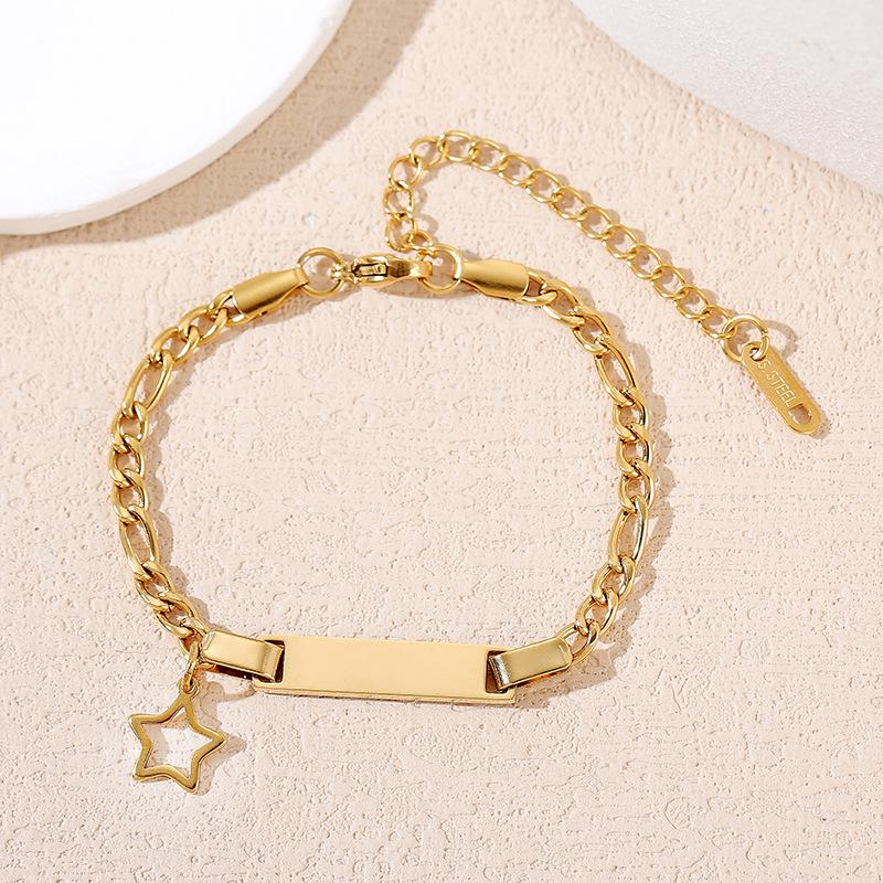 Cuban Chain Hollow Star Stainless Steel Bracelet with Laser Engraving