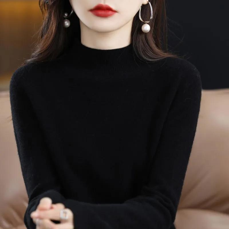 Sweater Spring and Autumn Half-high Collar Loose Long-sleeved Pullover Sweater Women's Knitted Bottoming Shirt