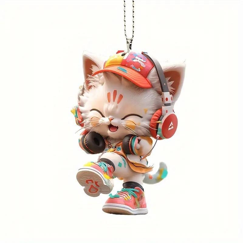 

Acrylic With Pendant Cute Cat Listening To Music Design For Auto Interior Decor