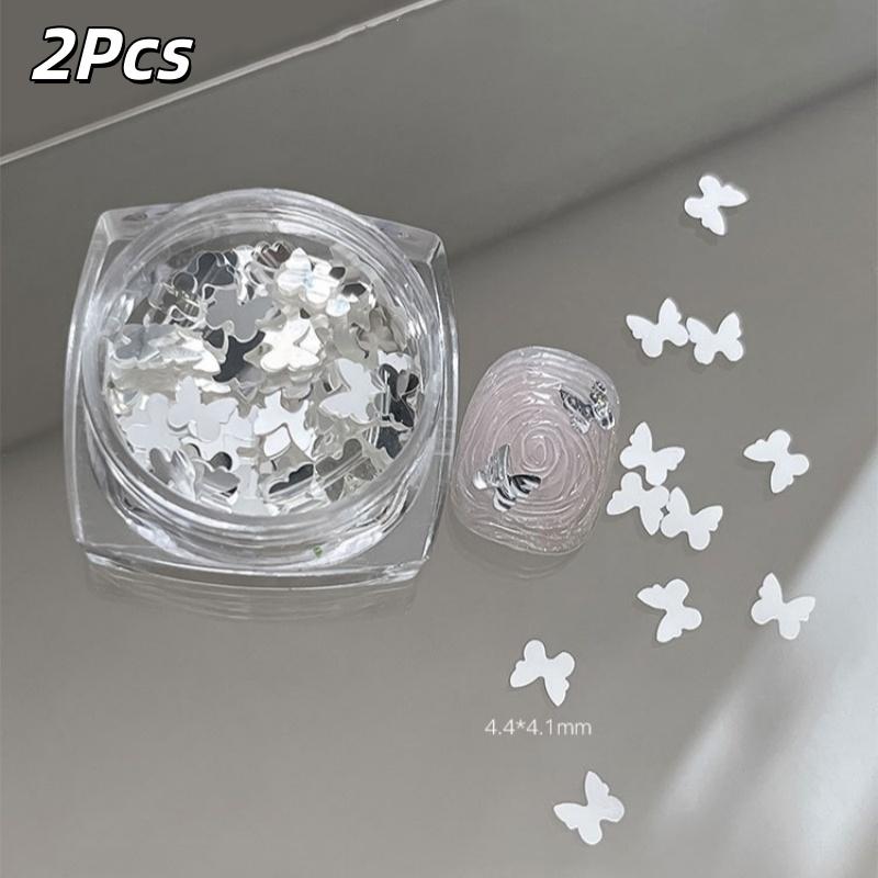 2Pcs Laser Sequin Butterfly Star Glitter Powder Nail Art Accessories Decorations Diy Manicure Tool