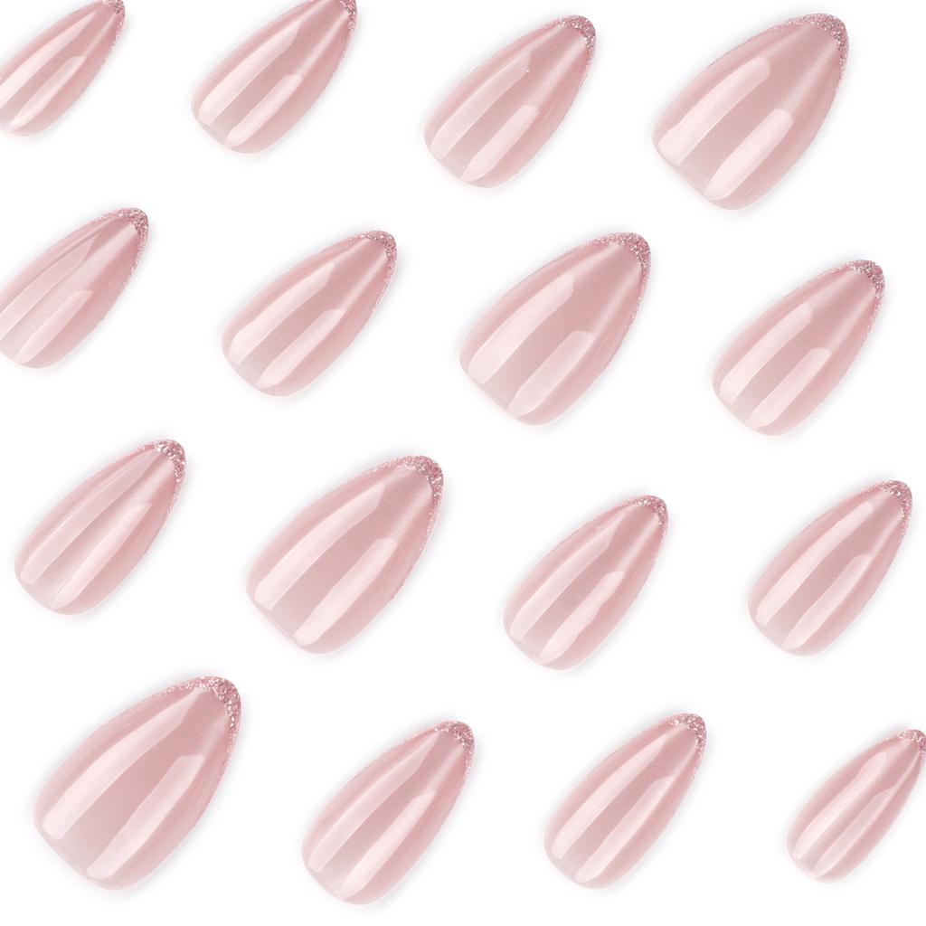 French glitter wearing nail art almond nail nail piece nude cat eye flash wearing nail piece fake nail