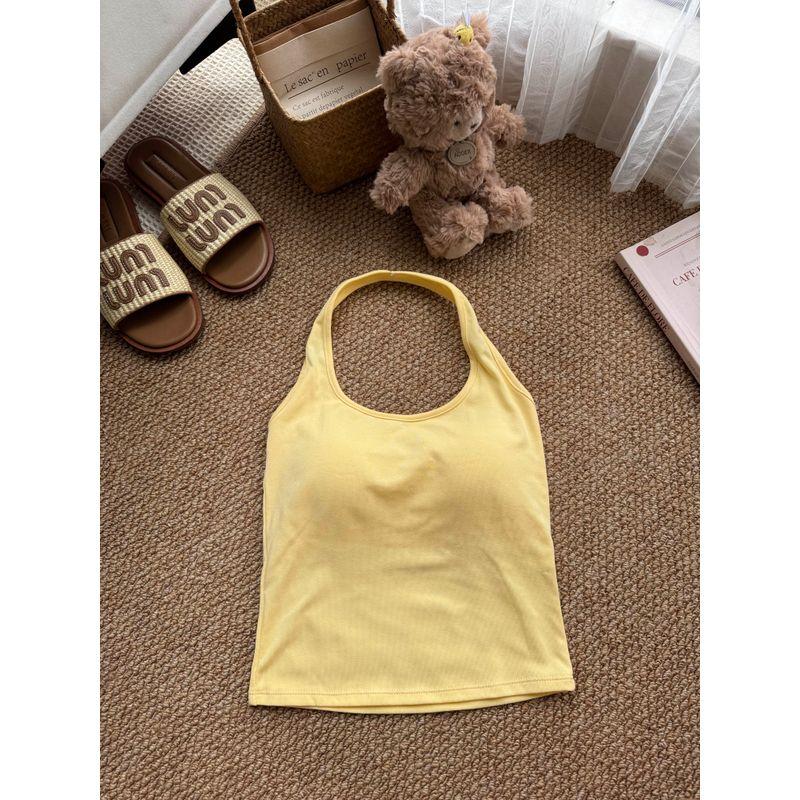 Kumikumi Gyaru Style Solid Halter Top Sling Women clothes Summer With Chest Pad Sexy Inner wear Base Top