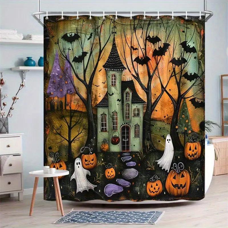1Pc Gothic Style Halloween Shower Curtain - Multiple Sizes Available, Polyester, Easy To Clean, Includes 12 Hooks Home Decor