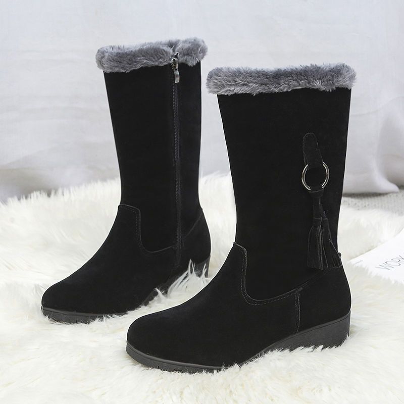 Women's Soft Elastic Thick Sole Winter Warm Cold Padded Snow Boots Non-slip Wear Outdoor Leisure Sports Mid-calf Cotton Boots