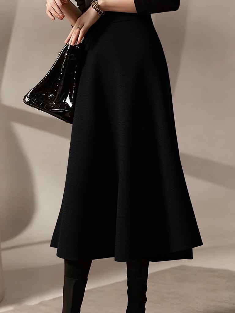 European & American Plus Size Women's Casual Solid Midi Skirt