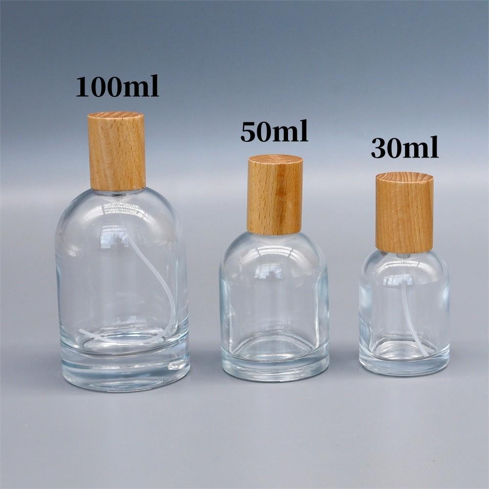 30ML-100ML Glass Perfume Bottle Spray Bottle Wood Cap Fine Mist Sub-bottle Dispenser Atomizer Essential Oil Cosmetic Container