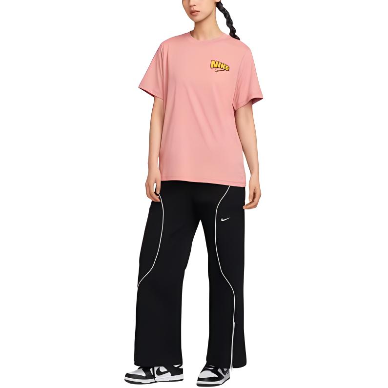 Nike T Shirts Women's Pink Crew Neck Moderate Straight Fit HM5024-618