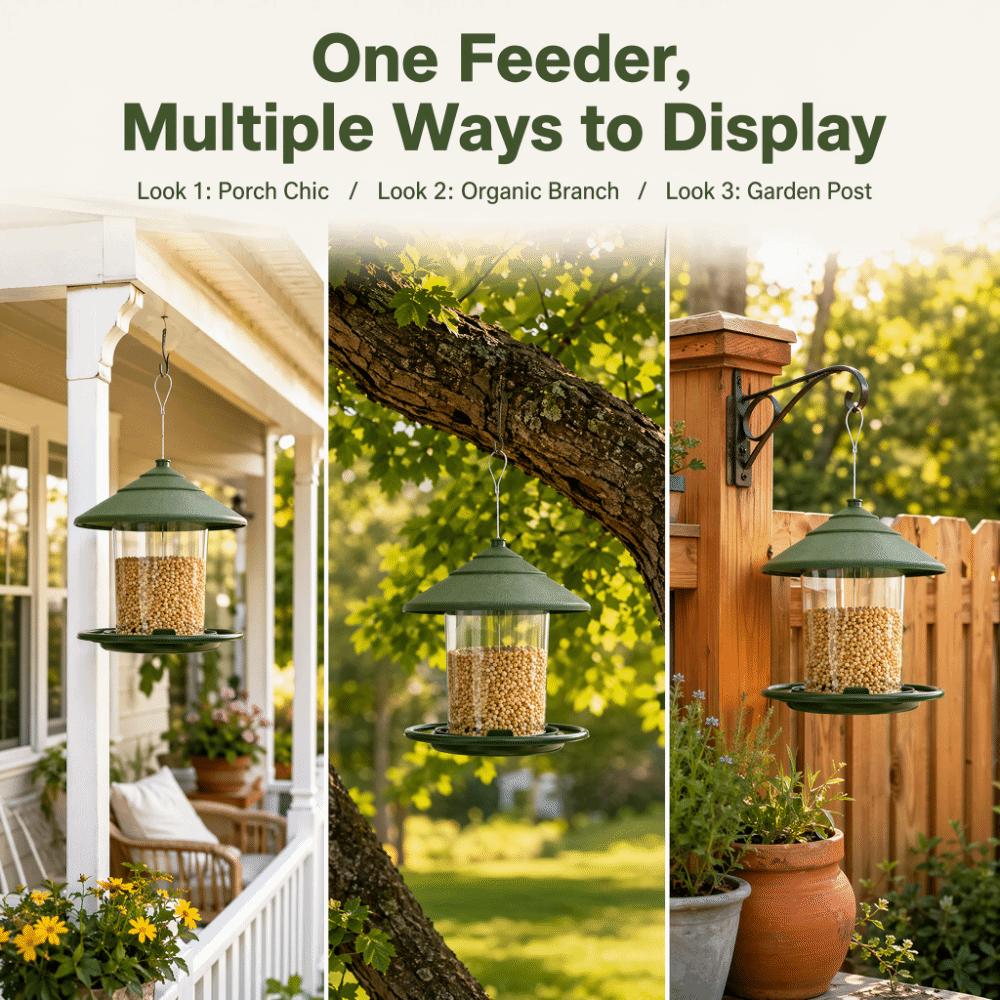 Circular Habitat Hanging Bird Feeder Sure-Lock Cover Bird Food Container Bird Watching