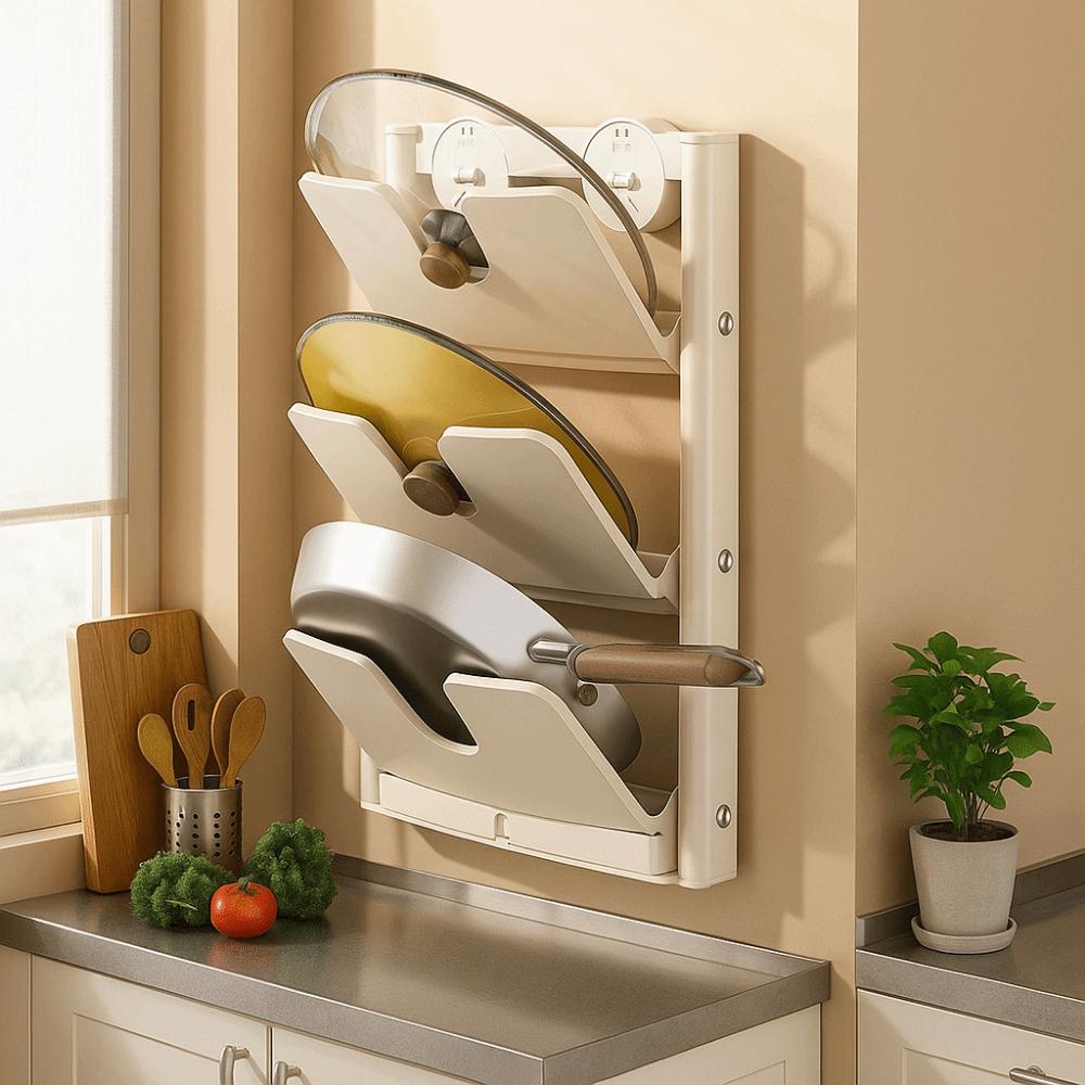 Multi-Layer Suction Cup Pot Lid Rack Wall Mounted Punch-Free Cutting Board Holder Rustproof Detachable Pot Lids Holder Kitchen