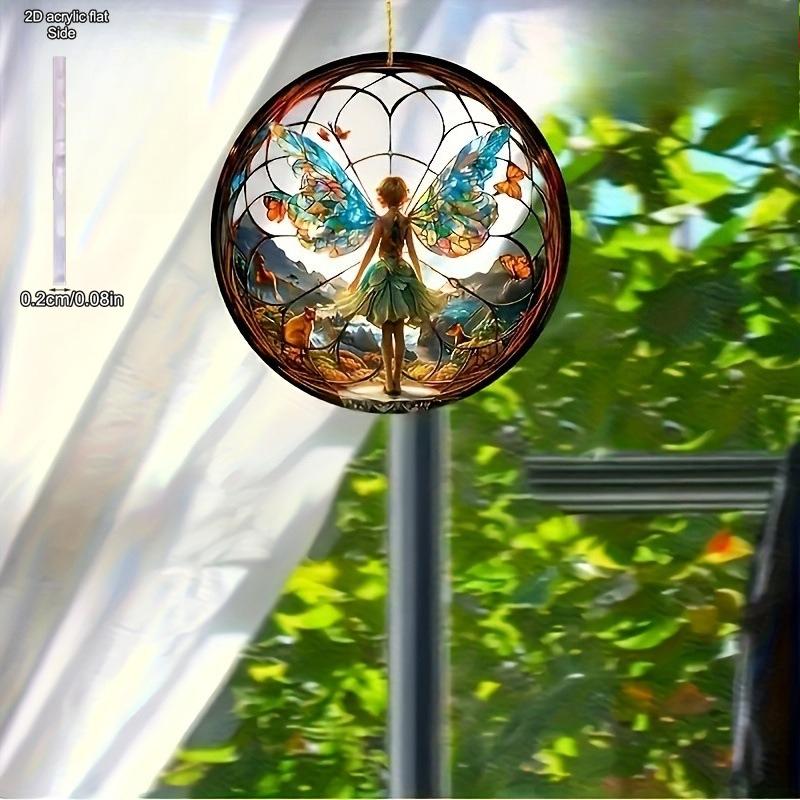 Classic Acrylic Enchanted Forest Fairy Sun Catcher - Stained Style Wall Hanging Decor Perfect for Porch, Room, Garden