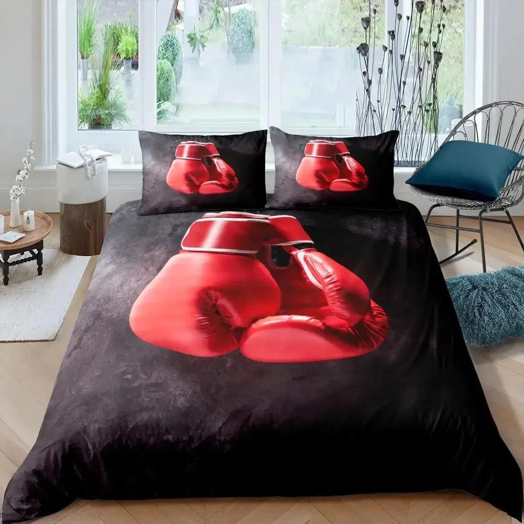 Microfiber Boxing Gloves Athlete Silhouette Queen King Take That Punch Boxing Duvet Cover Sports Games Theme Twin Bedding Set