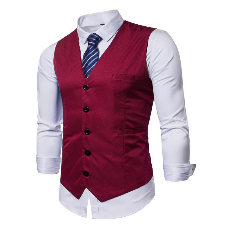 Gilet Gilet da Uomo Moda Colore Unico Monopetto Business Casual