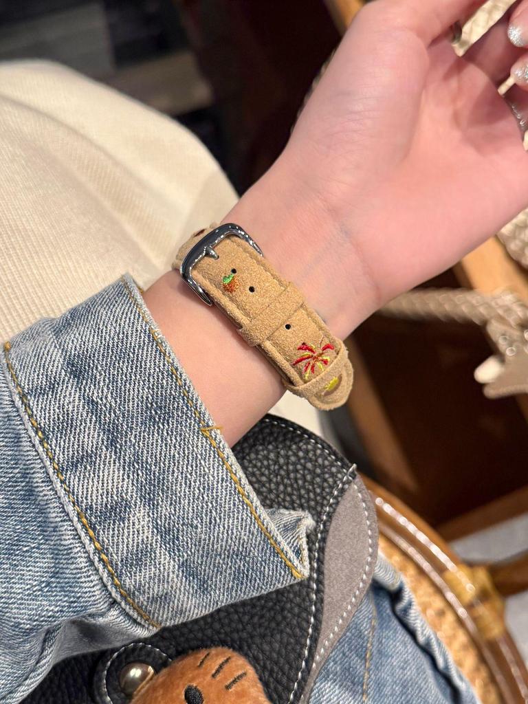 New Year Small Horse Embroidery Velvet Leather Strap for Apple Watch Series 11 10/9/8 Ultra SE
