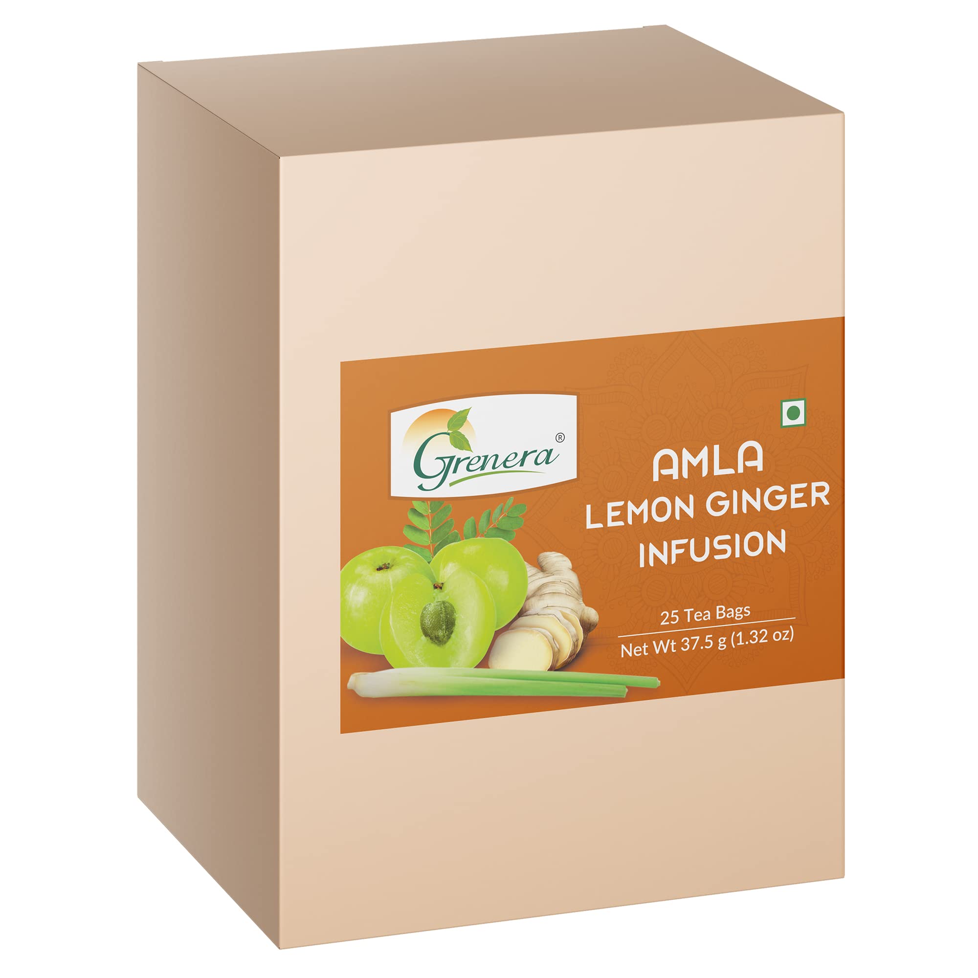 Grenera Amla Lemon Ginger Infusion 25 Tea bags, Caffeine Free, Vegan, Immunity Herbal Tea