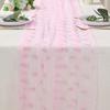 Pink Sheer Table Runner with Bow Embroidery Elegant Chiffon Table Decor for Wedding, Bridal Shower & Tea Party