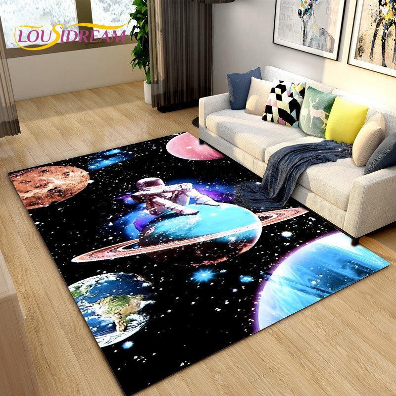 3D Astronaut Space Cartoon Area Rug,Carpet Rug for Living Room Children's Bedroom Sofa Doormat Decoration,Kid Non-slip Floor Mat