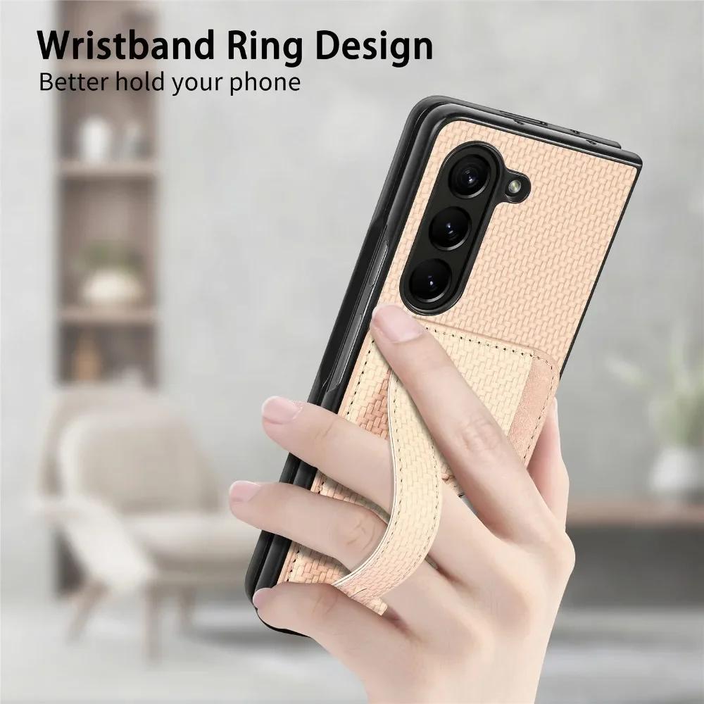 Wallet Case With Card Holder & Wrist Strap for Samsung Galaxy Z Fold 6 5 4 3 2 Fold6 Fold5 Fold4 Fold3 Fold2 5G PU Leather Cover