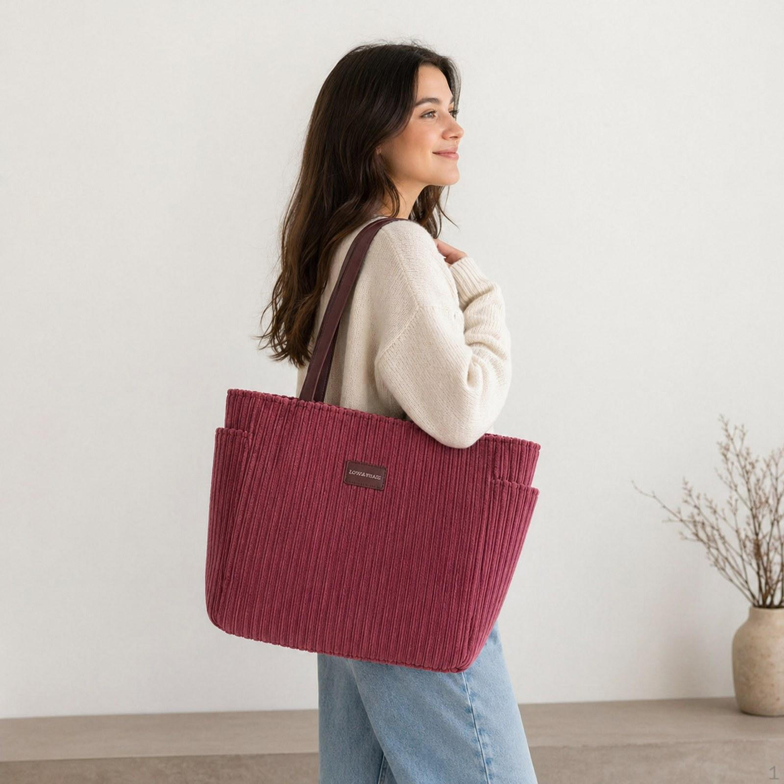 

Tote Bag for Women Gift Corduroy Large Capacity Shopping Picnic красный