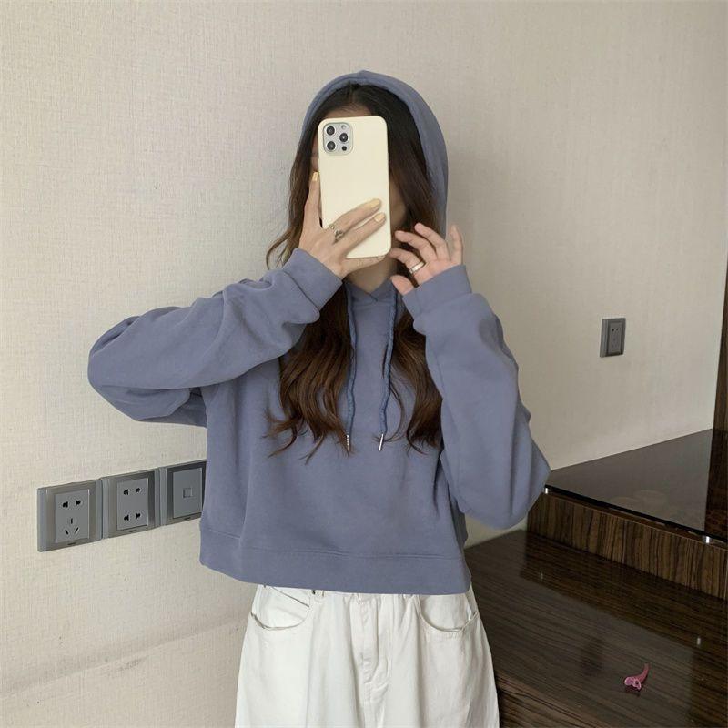 Hoodies Women Autumn Students Leisure Cropped Baggy Chic Young Simple Sporty Harajuku Vintage Hooded Sweatshirt Streetwear Daily