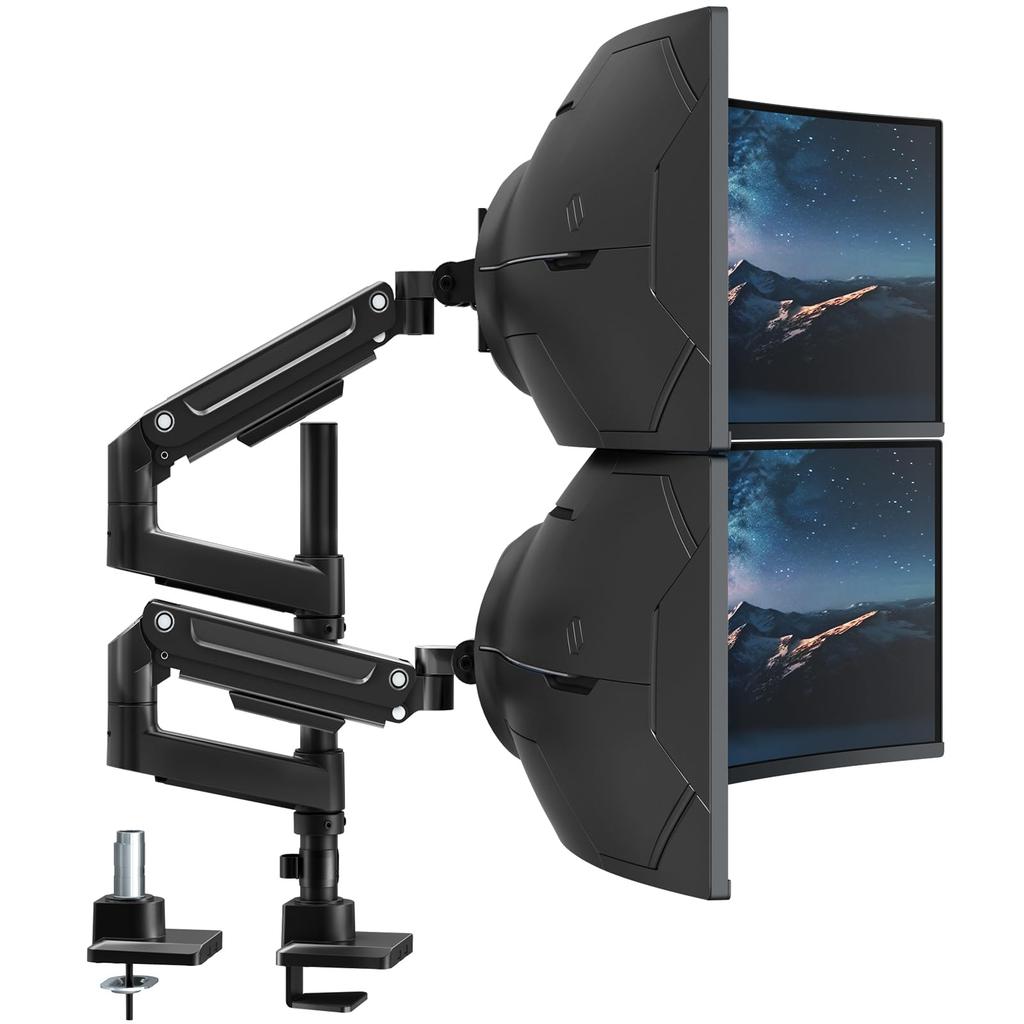 WORLDLIFT Monitor Arm Dual Compatible with Top and Bottom 2 Long Pole Load Capacity Grommet Type Clamp VESA Standard Compatible 17-49 Inches, Screens,