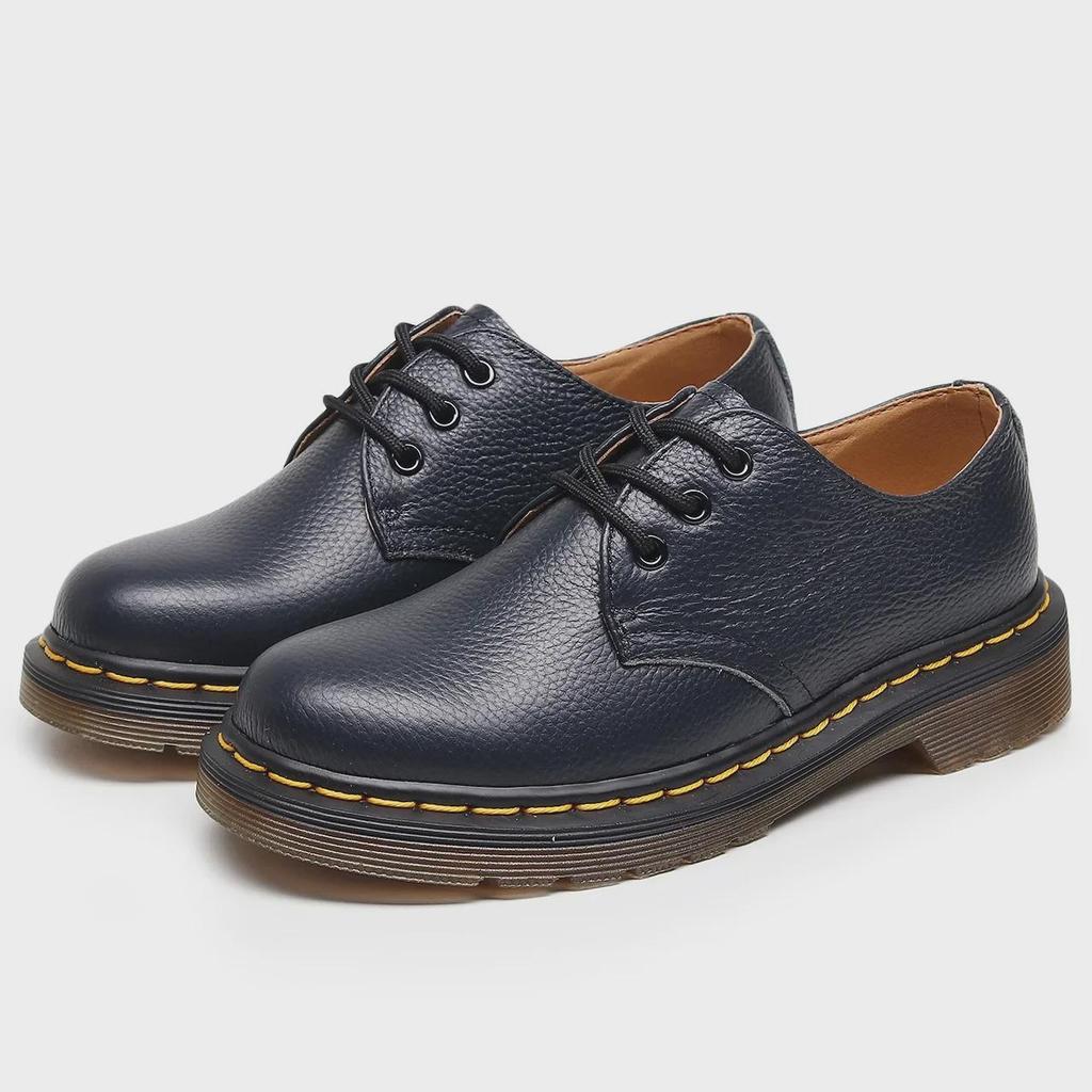 1461 Lychee Pattern Women's Low-Top Leather Shoes, Genuine Leather, British Style Round-Toe Boots, Unisex Casual.