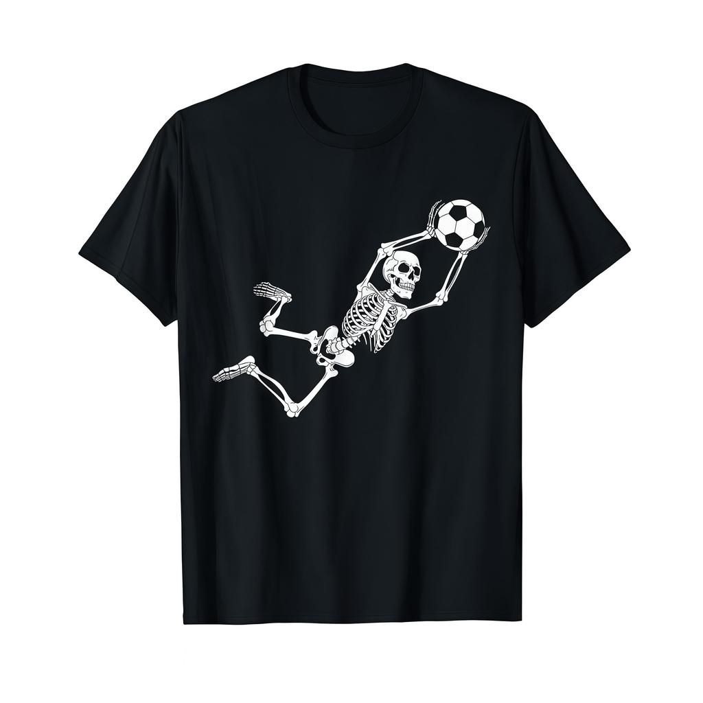 Halloween Skeleton Goalkeeper Soccer Graphic T Shirt Round Neck Casual Tee For Men