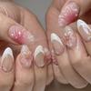 24 Pezzi Unghie Finte Francesi Mandorla Design Floreale Indossabili Stick On Unghie Finte Per Donne