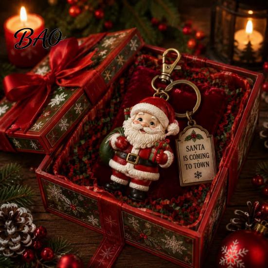 Holiday Keychain Accessories Christmas Santa Claus Keychain, Cartoon Snowman Reindeer Elf Highland Cow Stocking Stuffer Keyring, Xmas Character