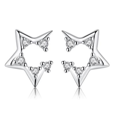 Zircon Open Five-pointed Star Silver Stud Earrings Simple Personality Diamond Earrings Women's Ear Jewelry