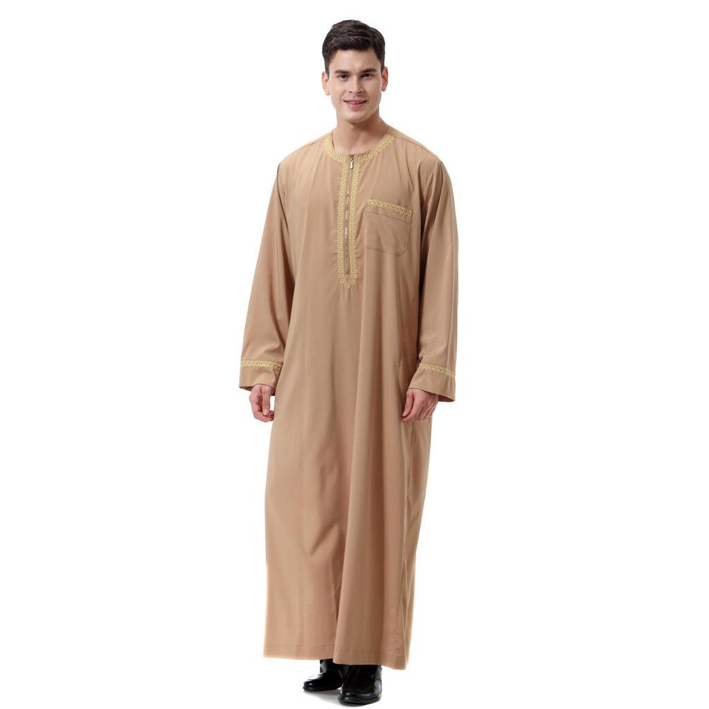 Men's Embroidered Zipper Robe - Middle Eastern Style, Spring/Summer