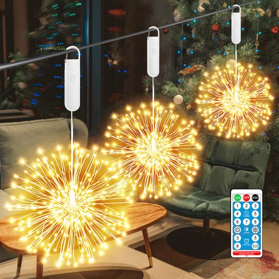 LED Fairy Lights Remote Control Dimmable Multiple Lighting Modes Rechargeable IP44 Waterproof Hanging Lights for Party