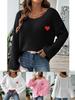 Women's One-Shoulder Bell Sleeve Heart Embroidery Pullover Sweater