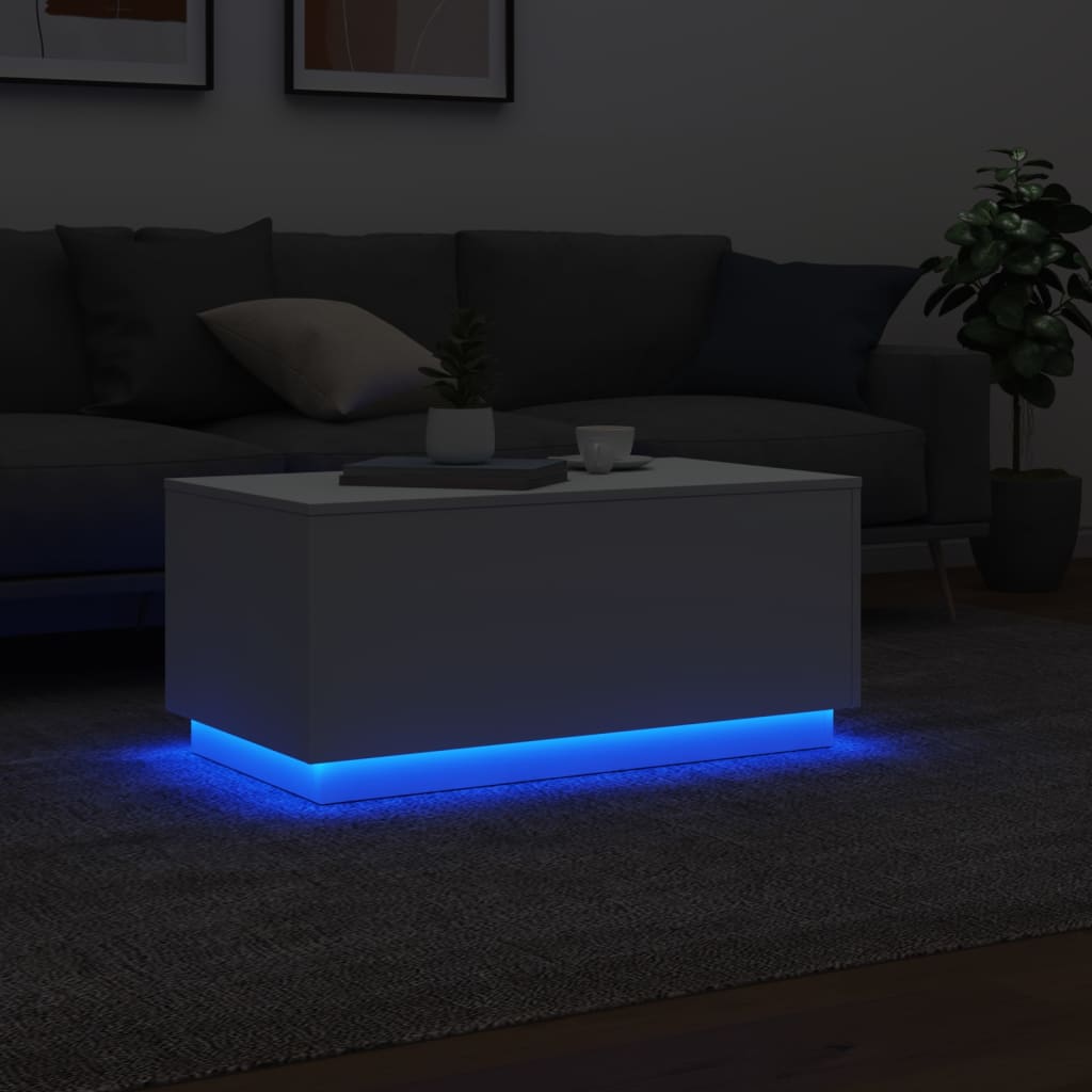 vidaXL Couchtisch mit LED-Leuchten Weiß 90x50x40 cm