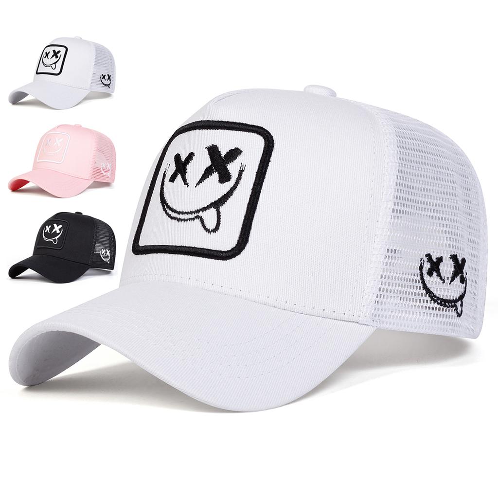 Unisex XX Smiling Face Embroidery Baseball Net Caps Outdoor Adjustable Spring and Summer Casual Sunscreen Hat