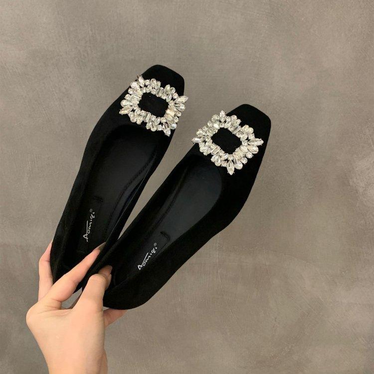 

Flat bottom high-end square head rhinestone single shoes women s shoes 2025 spring and summer new black commuter work shoes 35