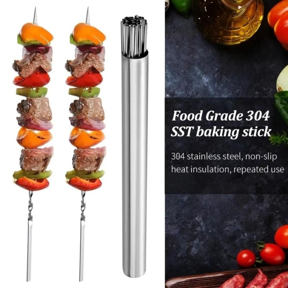 20Pcs Long Flat Kabob Skewer Stainless Steel Grilling Roast Stick BBQ Needle Stick  Outdoor Picnic