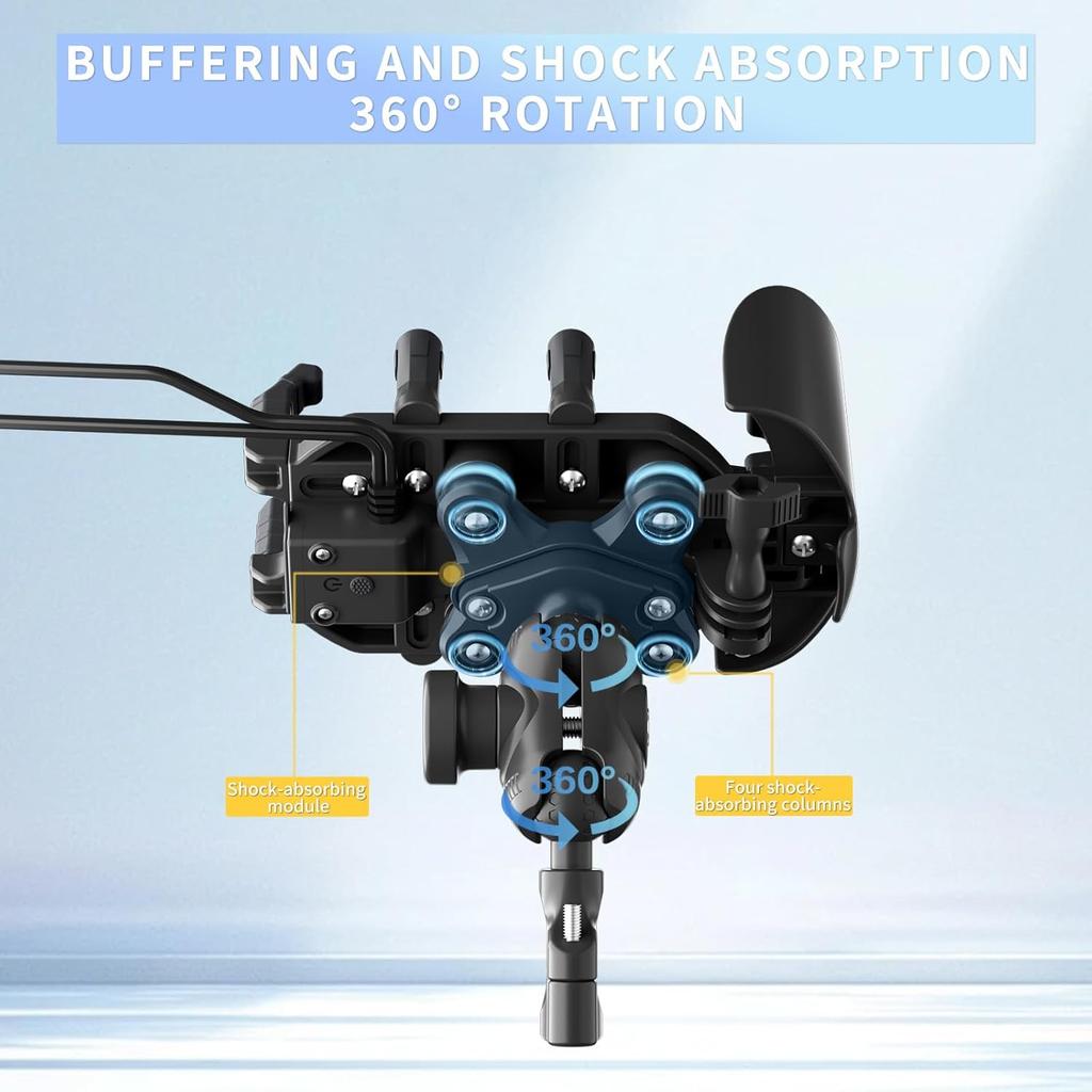 Motorcycle Phone Mount With 15W Wireless Charger & PD/USB-C USB Quick Charger Anti Vibration Theft Motorcycle Phone Holder With Sun Shade For