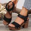 Fashion Women's Sandals 2025 Summer Chunky Sandals for Women Fashion Ankle Buckle Platform Shoes Woman Rivets Thick High Heel Sandals